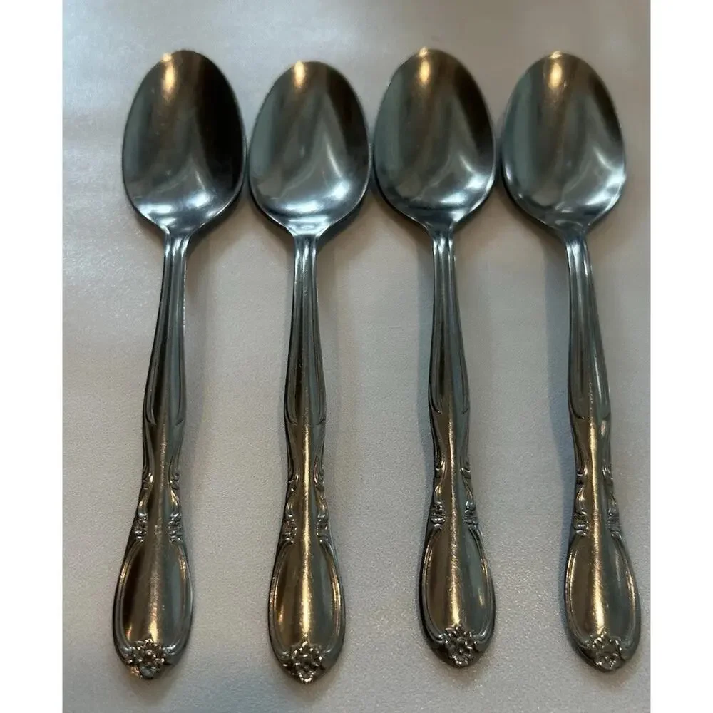 Vtg‎ Superior International Chapel Hill Flatware Set of 4 Dessert Spoons 6” USA